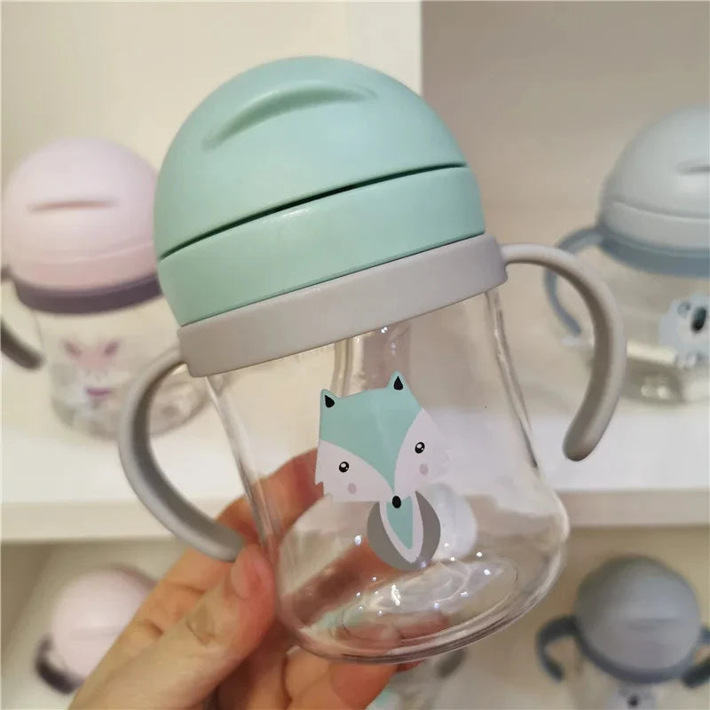 250ml baby feeding cup, children learn to feed, drinking bottle, training cup with straw, leak-proof and choking-proof baby cup