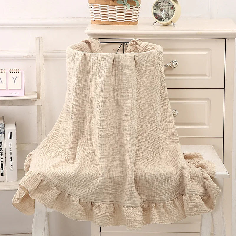 INS Ruffled Muslin Baby Swaddle Blankets for New Born Infant Bedding Organic Baby Accessories Newborn Receive Blanket Cotton