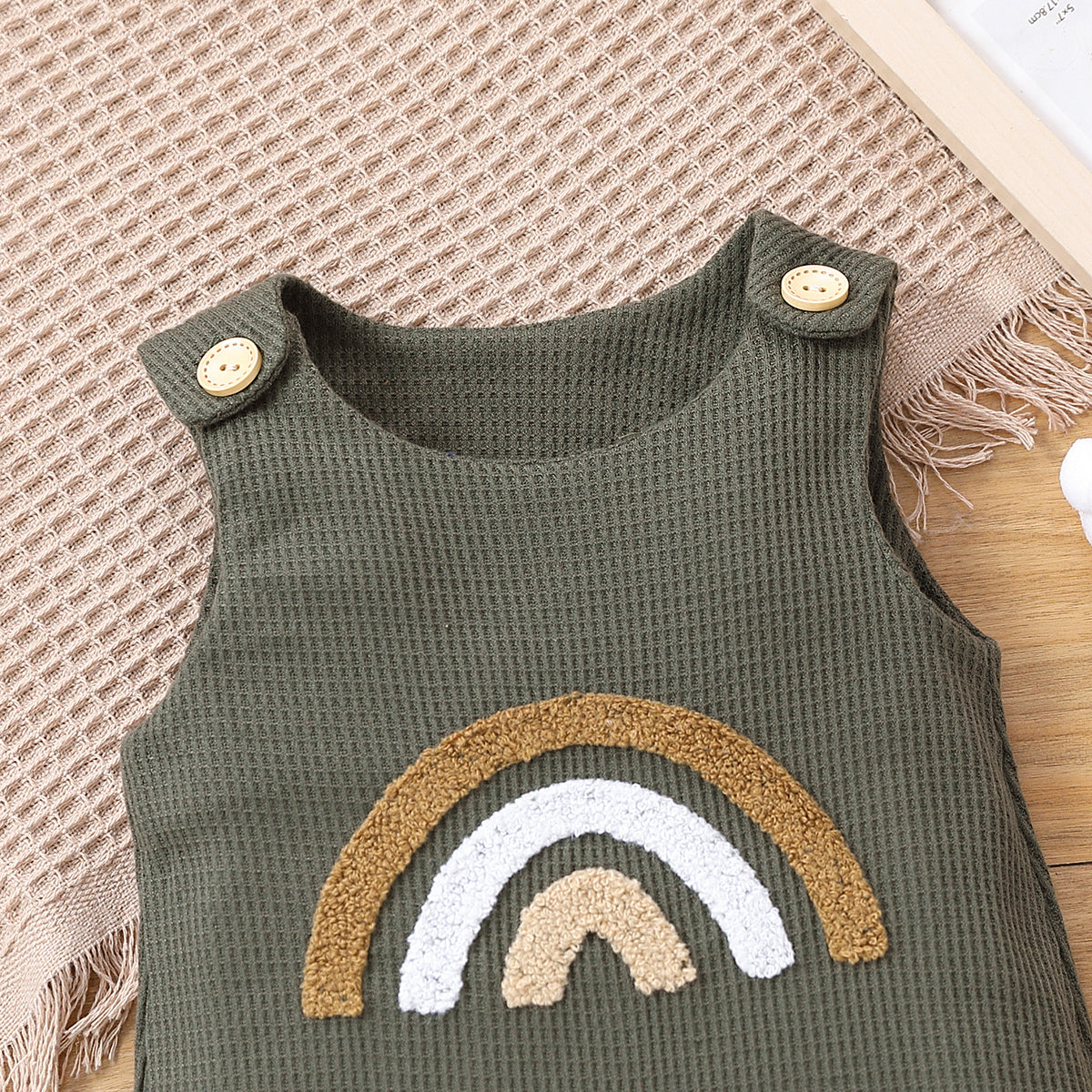 PatPat Baby Boy/Girl Rainbow Embroidered Waffle Tank Jumpsuit