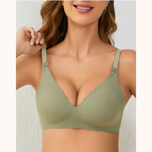 Front Open Nursing Bra Maternity Jelly Gel Laser Cutting Seamless Underwear Ultra Thin Breastfeeding Bra For Pregnant Women