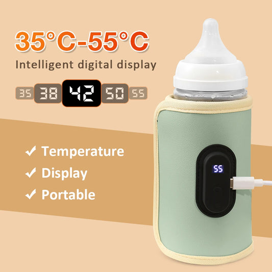 Baby Milk Warmer Baby Nursing Bottle Heater LCD Display, Portable USB Charging Bottle Warmer for Car, Outdoor Travel Accessories