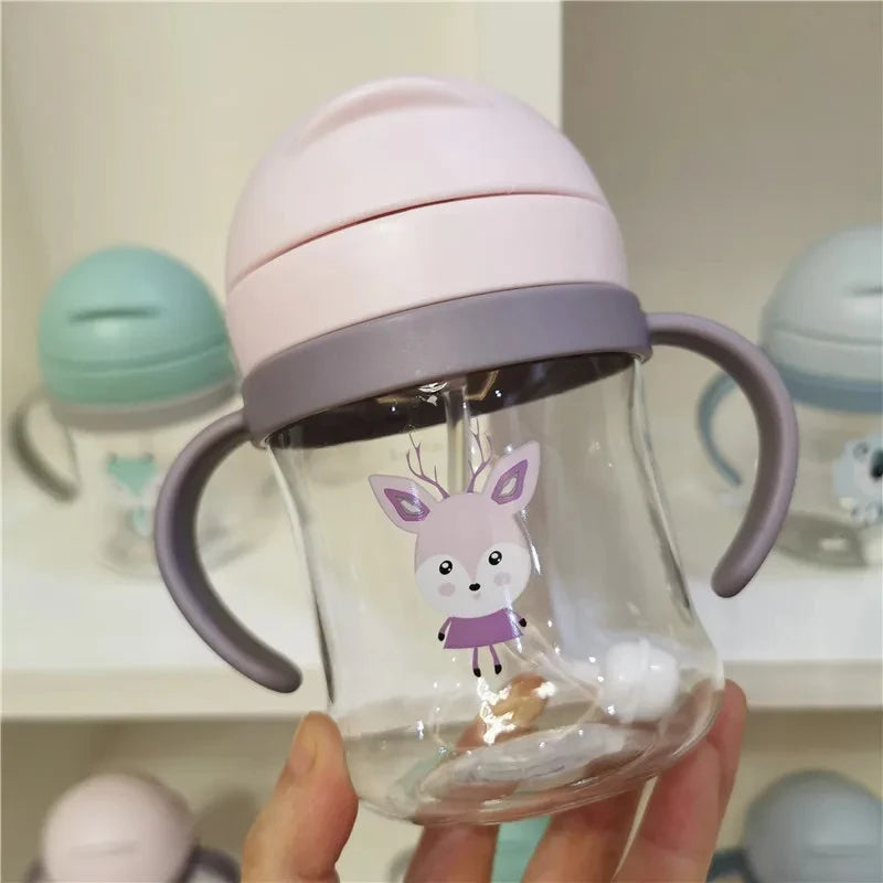 250ml baby feeding cup, children learn to feed, drinking bottle, training cup with straw, leak-proof and choking-proof baby cup