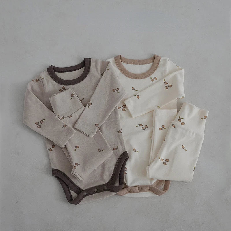 Baby Autumn Winter Clothing Newborn Boys Girls Floral Romper Bodysuits+Pants Cotton Clothes 0-24MInfant Costumes