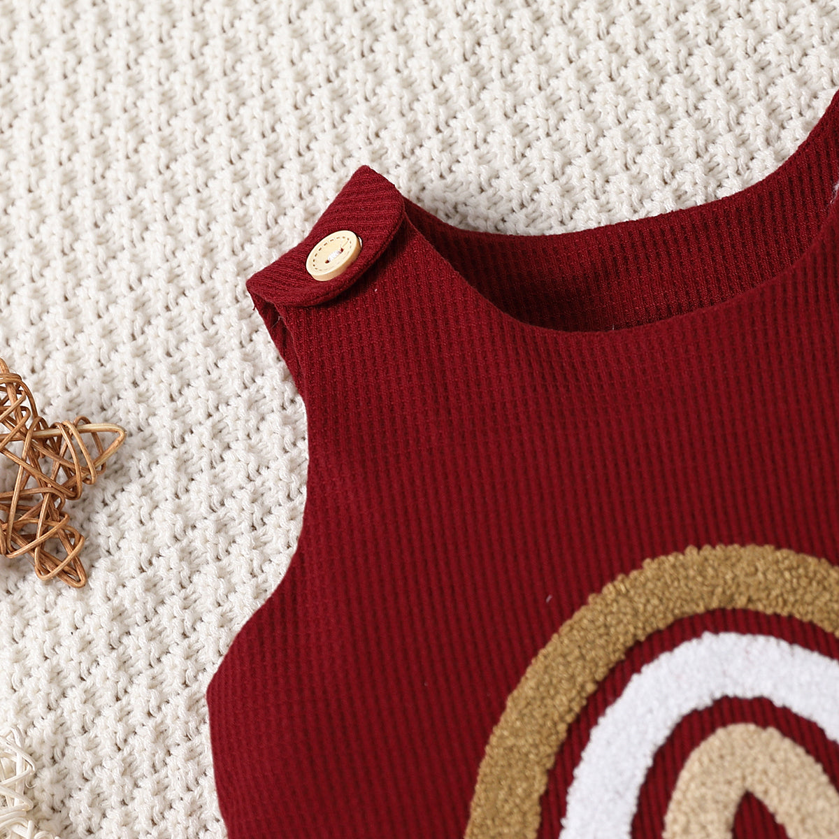 PatPat Baby Boy/Girl Rainbow Embroidered Waffle Tank Jumpsuit