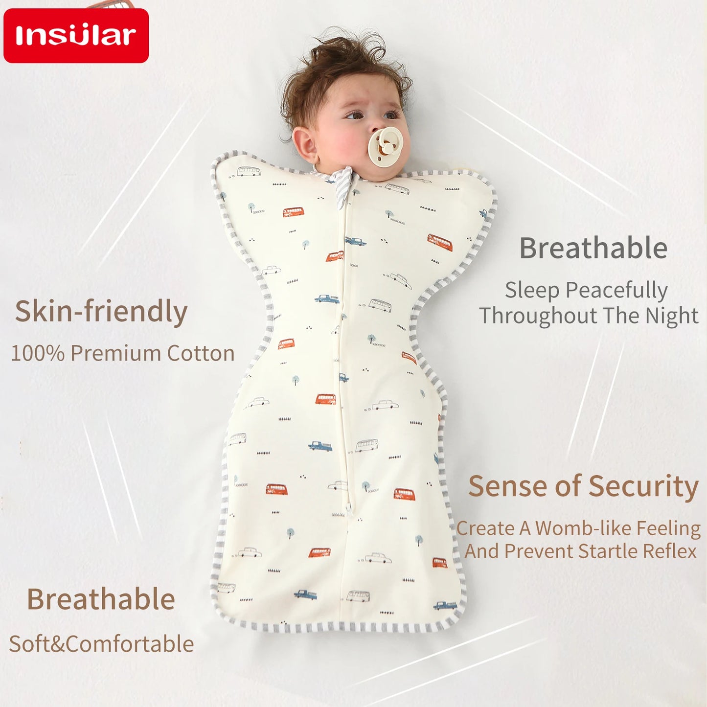 INSULAR Newborn Sleeping Bags 100% Cotton Baby Anti-startle Sleepsack Infant Skin-friendly Sleepwear Breathable 4 Seasons