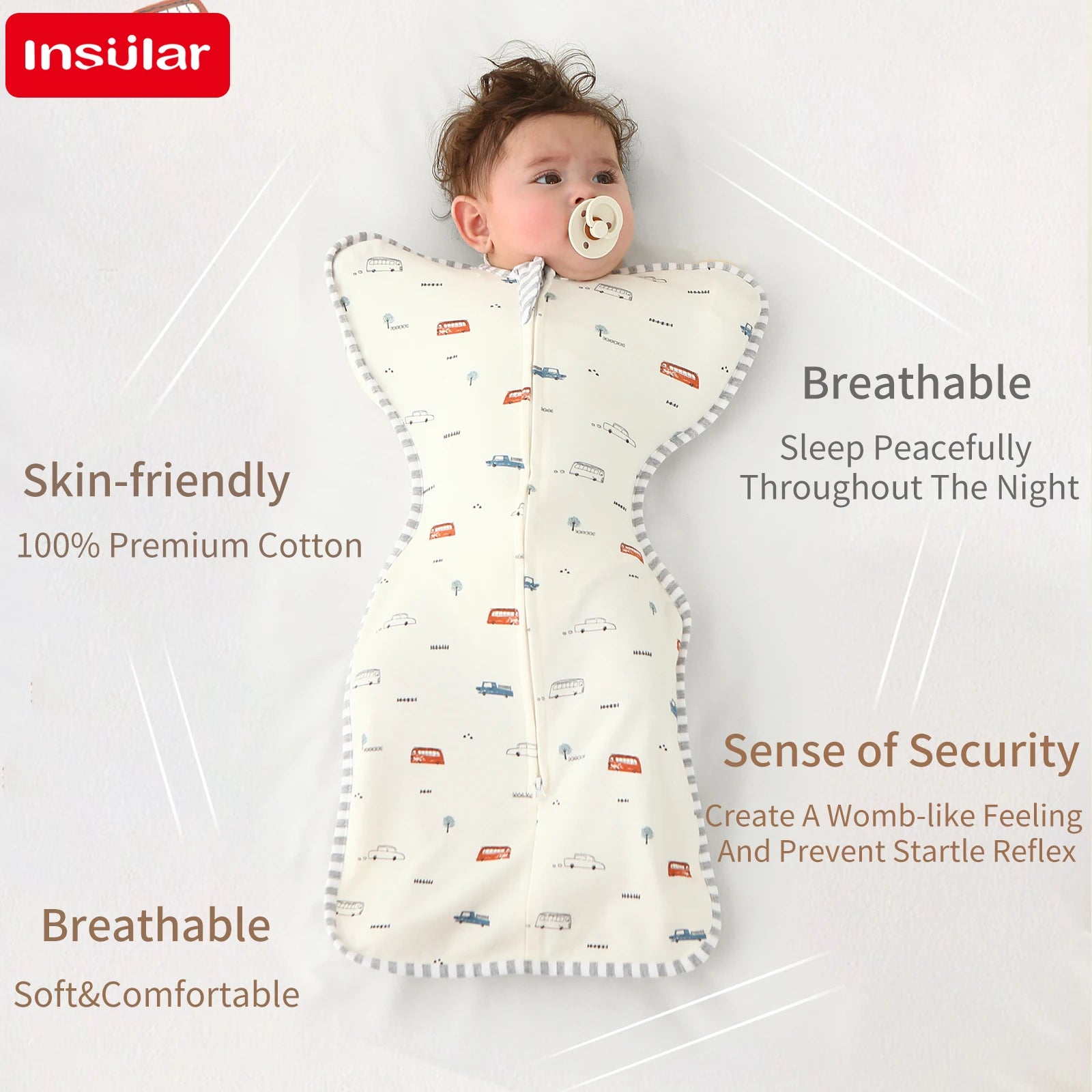 INSULAR Newborn Sleeping Bags 100% Cotton Baby Anti-startle Sleepsack Infant Skin-friendly Sleepwear Breathable 4 Seasons