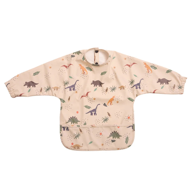 Little Boy Girl Painting Smock Baby's Soft Waterproof Bib Child Meal Eating Apron with Long Sleeves Kid Adjustable Feeding Cloth