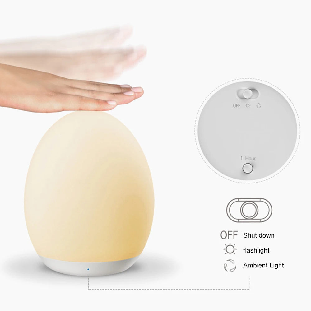 LED Egg Shape Night Light RGB Pat Light USB Rechargeable Baby Feeding Sleeping Eye Protection Lamp Baby Care Lights for Kid Gift