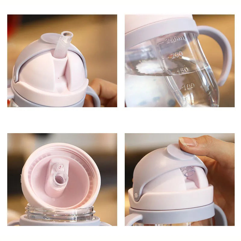 250ml baby feeding cup, children learn to feed, drinking bottle, training cup with straw, leak-proof and choking-proof baby cup
