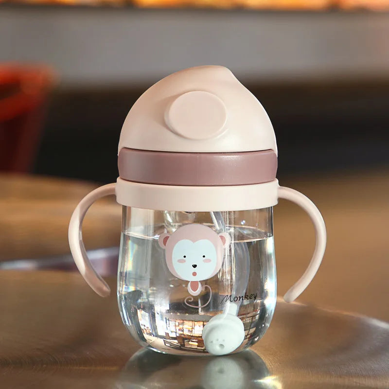250ml baby feeding cup, children learn to feed, drinking bottle, training cup with straw, leak-proof and choking-proof baby cup
