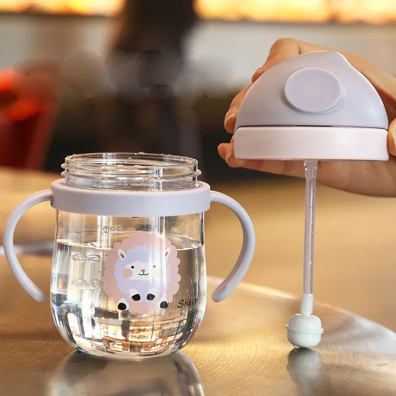 250ml baby feeding cup, children learn to feed, drinking bottle, training cup with straw, leak-proof and choking-proof baby cup
