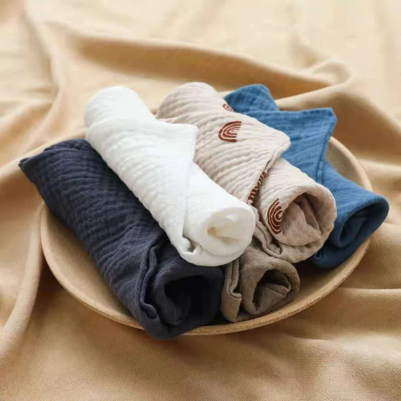 5 PcsWashcloth FaceclothInfant Wash Hand Face Wipes Baby Cotton Square Towels Handkerchief Muslin Cloth Feeding Bib