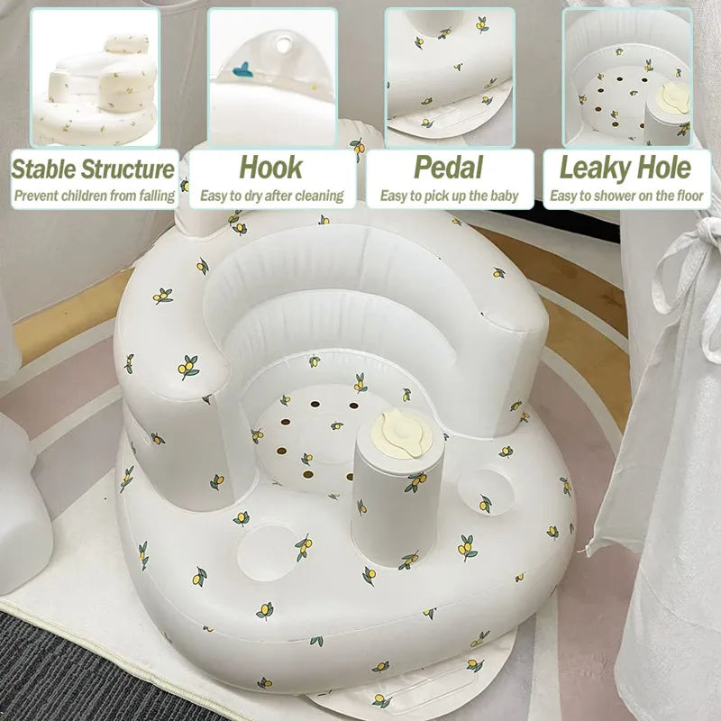 Baby Inflatable Seat Built in Air Pump Infant Back Support Chair for  0-3rd Baby Sitting Up Portable  Shower Chair Floor Seater