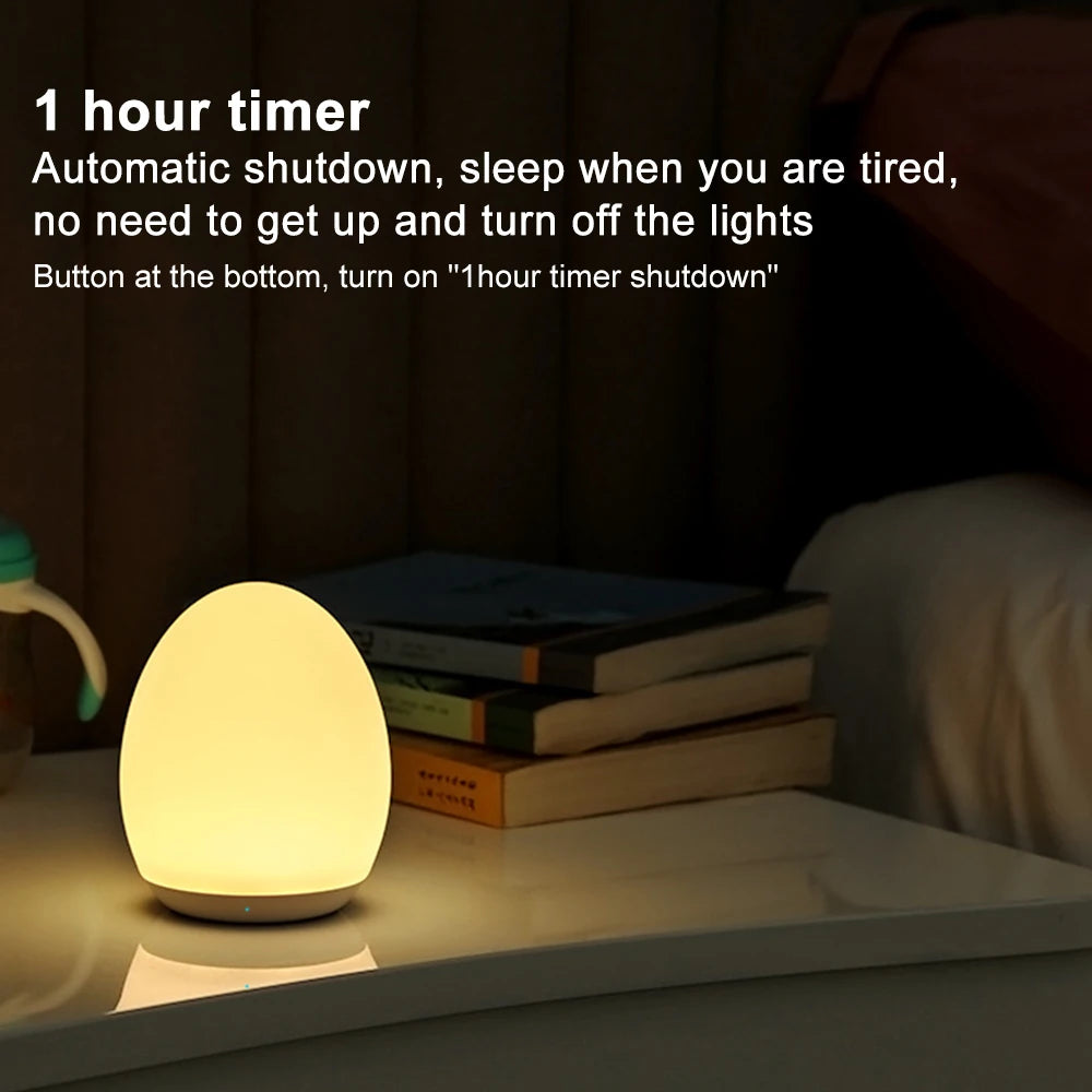 LED Egg Shape Night Light RGB Pat Light USB Rechargeable Baby Feeding Sleeping Eye Protection Lamp Baby Care Lights for Kid Gift
